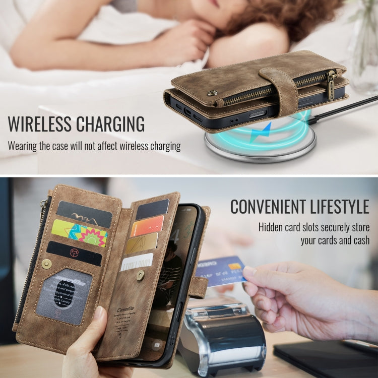 For iPhone 16 Plus CaseMe C30 Card Slots Zipper Wallet Leather Phone Case(Brown) by CaseMe