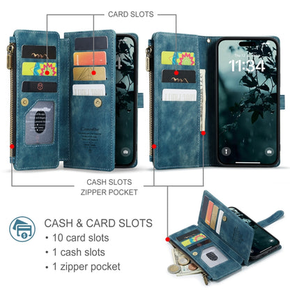 For iPhone 16 Plus CaseMe C30 Card Slots Zipper Wallet Leather Phone Case(Blue) by CaseMe