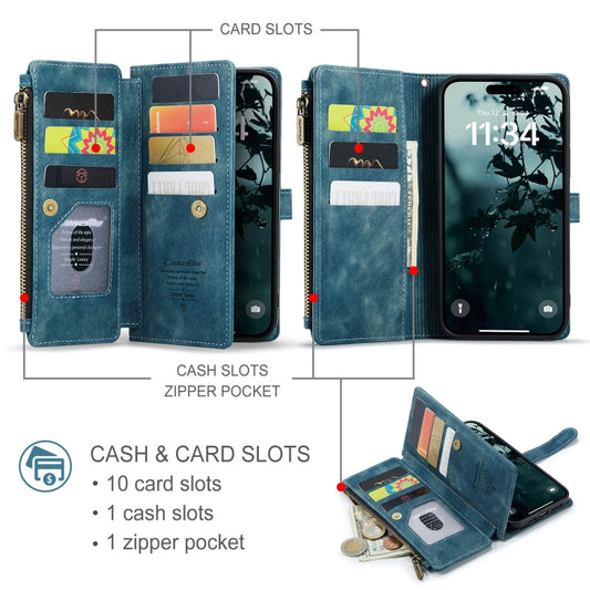 For iPhone 16 Plus CaseMe C30 Card Slots Zipper Wallet Leather Phone Case(Blue) by CaseMe