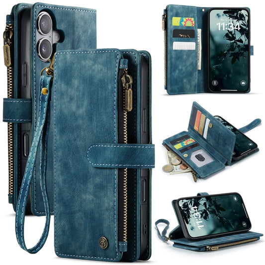 For iPhone 16 Plus CaseMe C30 Card Slots Zipper Wallet Leather Phone Case(Blue) by CaseMe