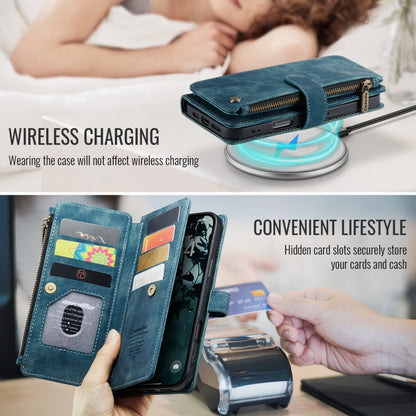 For iPhone 16 Plus CaseMe C30 Card Slots Zipper Wallet Leather Phone Case(Blue) by CaseMe