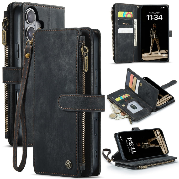 For iPhone 16 Plus CaseMe C30 Card Slots Zipper Wallet Leather Phone Case(Black) by CaseMe
