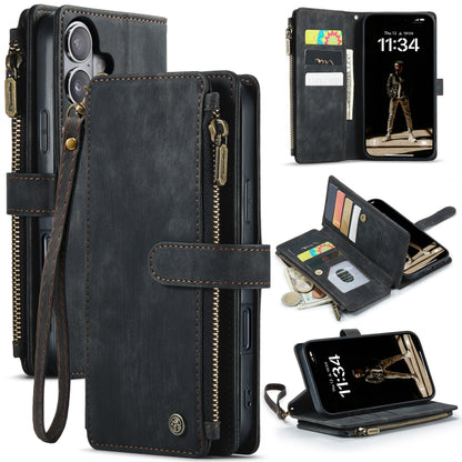 For iPhone 16 Plus CaseMe C30 Card Slots Zipper Wallet Leather Phone Case(Black) by CaseMe