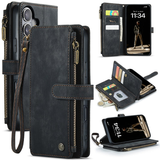 For iPhone 16 Plus CaseMe C30 Card Slots Zipper Wallet Leather Phone Case(Black) by CaseMe