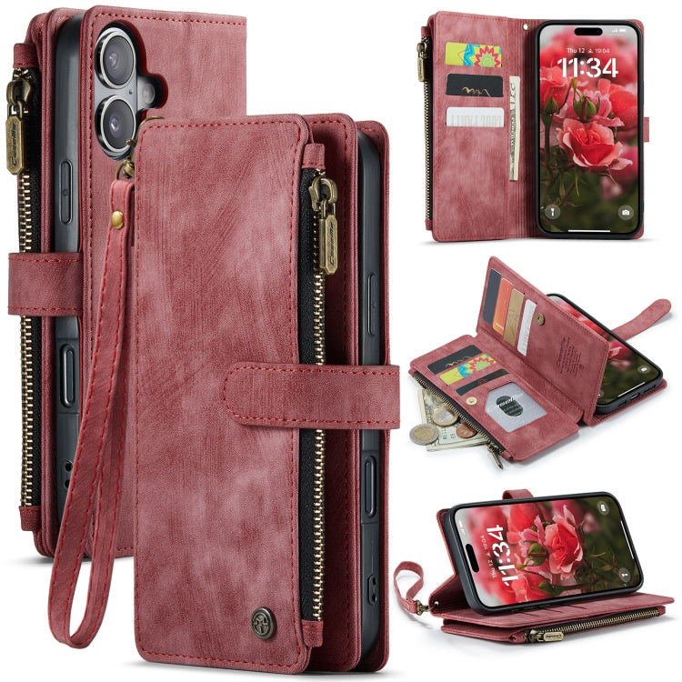 For iPhone 16 Plus CaseMe C30 Card Slots Zipper Wallet Leather Phone Case(Red) by CaseMe
