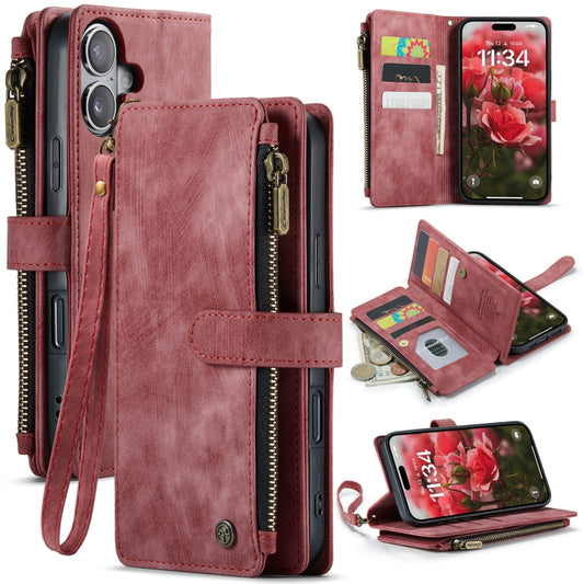 For iPhone 16 Plus CaseMe C30 Card Slots Zipper Wallet Leather Phone Case(Red) by CaseMe