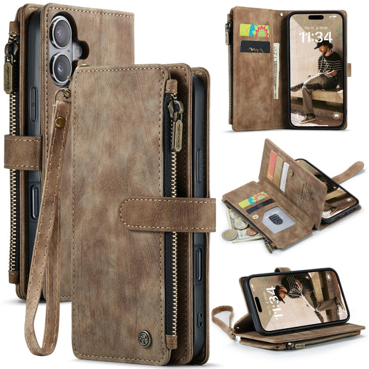 For iPhone 16 CaseMe C30 Card Slots Zipper Wallet Leather Phone Case(Brown) by CaseMe