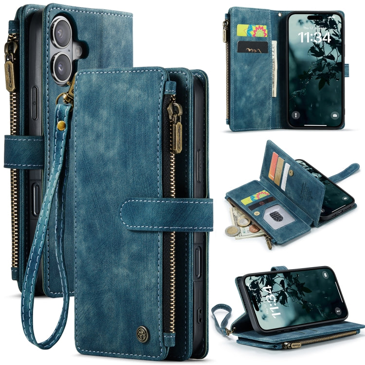 For iPhone 16 CaseMe C30 Card Slots Zipper Wallet Leather Phone Case(Blue) by CaseMe