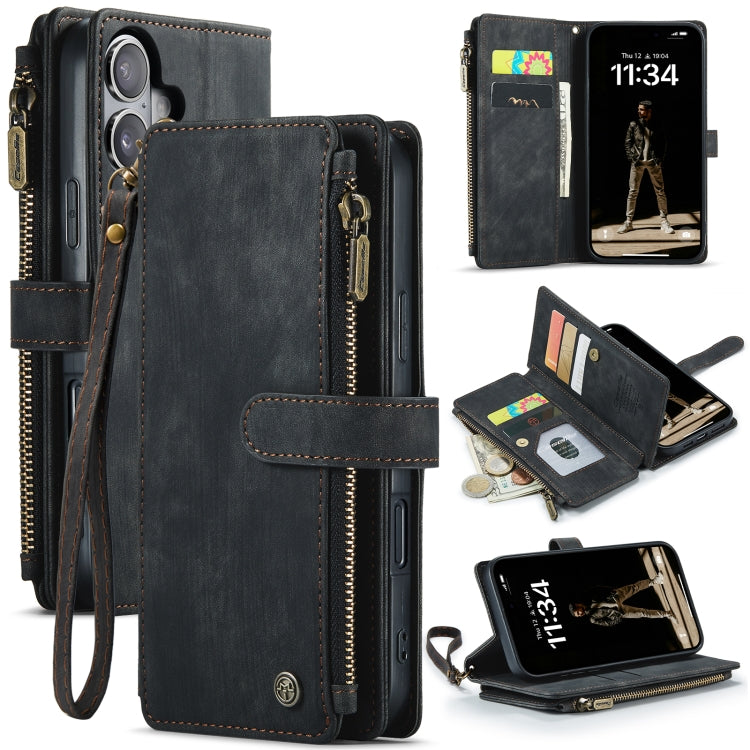 For iPhone 16 CaseMe C30 Card Slots Zipper Wallet Leather Phone Case(Black) by CaseMe