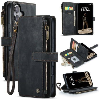 For iPhone 16 CaseMe C30 Card Slots Zipper Wallet Leather Phone Case(Black) by CaseMe