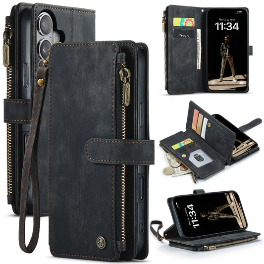 For iPhone 16 CaseMe C30 Card Slots Zipper Wallet Leather Phone Case(Black) by CaseMe