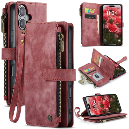 For iPhone 16 CaseMe C30 Card Slots Zipper Wallet Leather Phone Case(Red) by CaseMe