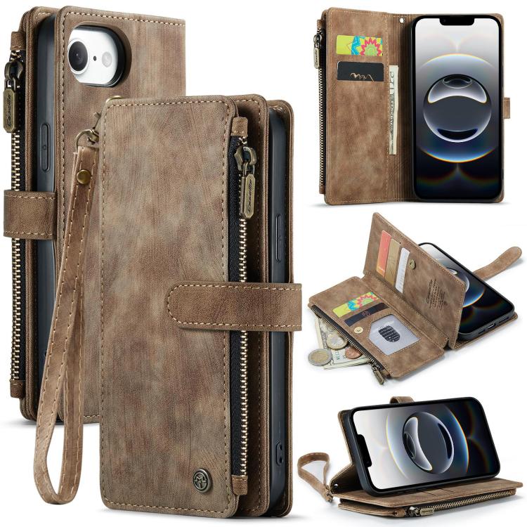 For iPhone 16e CaseMe C30 Card Slots Zipper Wallet Leather Phone Case(Brown) by CaseMe