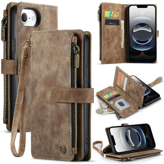 For iPhone 16e CaseMe C30 Card Slots Zipper Wallet Leather Phone Case(Brown) by CaseMe
