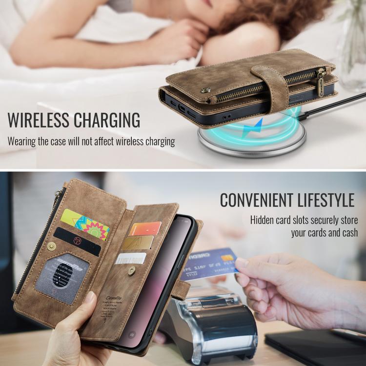 For iPhone 16e CaseMe C30 Card Slots Zipper Wallet Leather Phone Case(Brown) by CaseMe