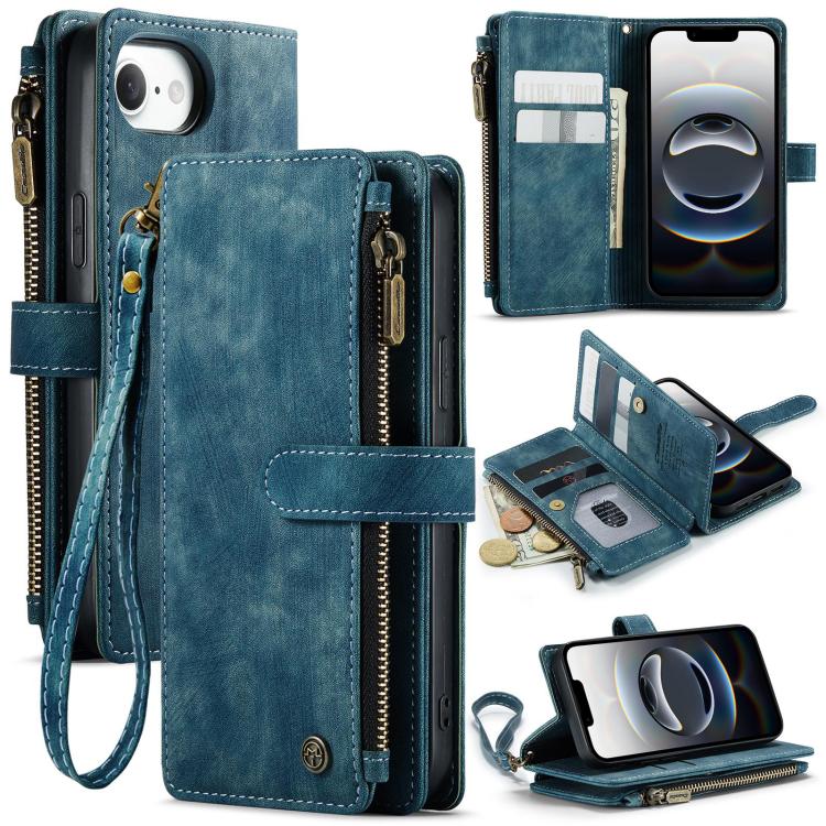 For iPhone 16e CaseMe C30 Card Slots Zipper Wallet Leather Phone Case(Blue) by CaseMe