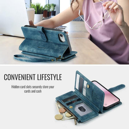 For iPhone 16e CaseMe C30 Card Slots Zipper Wallet Leather Phone Case(Blue) by CaseMe