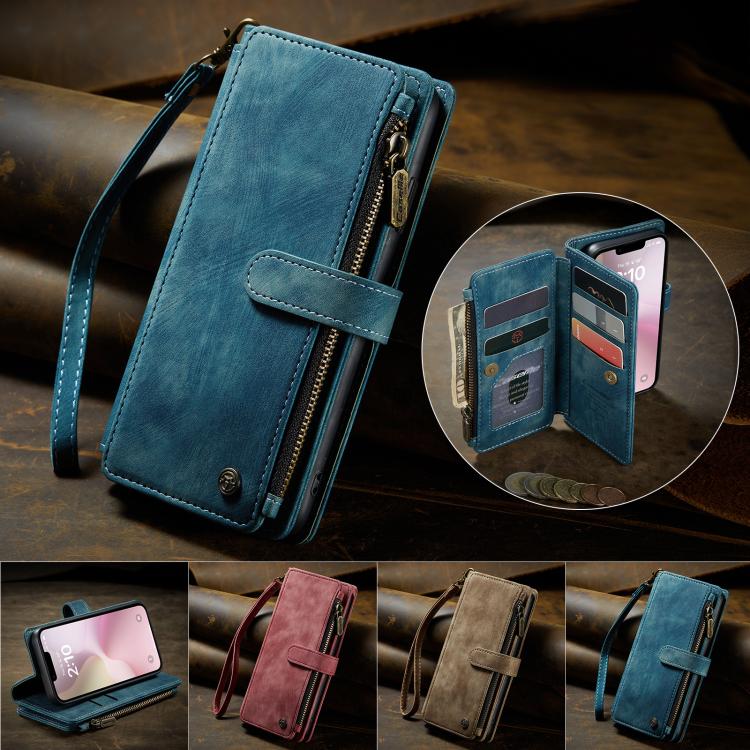 For iPhone 16e CaseMe C30 Card Slots Zipper Wallet Leather Phone Case(Blue) by CaseMe