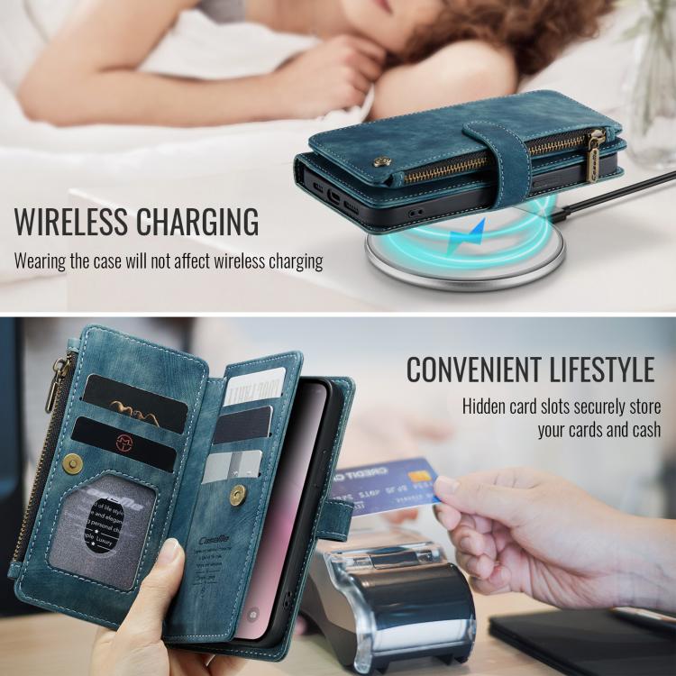 For iPhone 16e CaseMe C30 Card Slots Zipper Wallet Leather Phone Case(Blue) by CaseMe