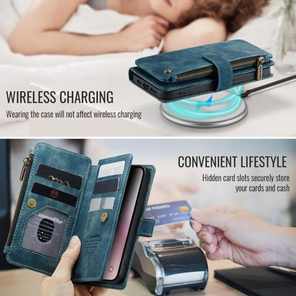 For iPhone 16e CaseMe C30 Card Slots Zipper Wallet Leather Phone Case(Blue) by CaseMe