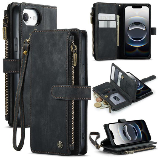 For iPhone 16e CaseMe C30 Card Slots Zipper Wallet Leather Phone Case(Black) by CaseMe