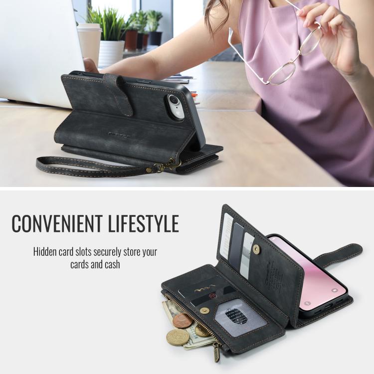 For iPhone 16e CaseMe C30 Card Slots Zipper Wallet Leather Phone Case(Black) by CaseMe