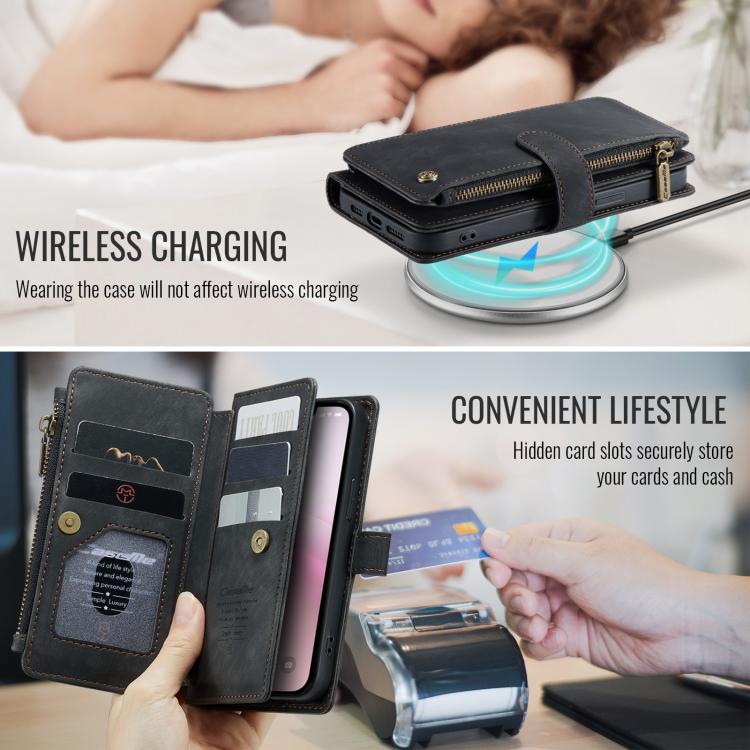 For iPhone 16e CaseMe C30 Card Slots Zipper Wallet Leather Phone Case(Black) by CaseMe