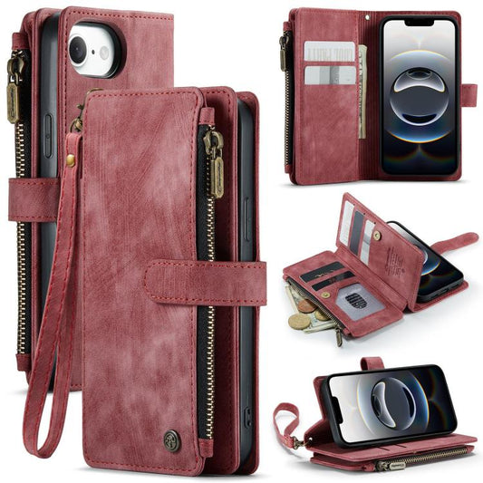 For iPhone 16e CaseMe C30 Card Slots Zipper Wallet Leather Phone Case(Red) by CaseMe