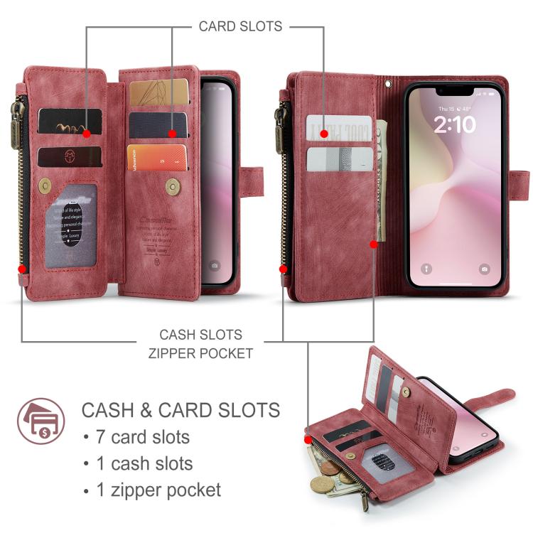 For iPhone 16e CaseMe C30 Card Slots Zipper Wallet Leather Phone Case(Red) by CaseMe
