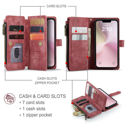 For iPhone 16e CaseMe C30 Card Slots Zipper Wallet Leather Phone Case(Red) by CaseMe
