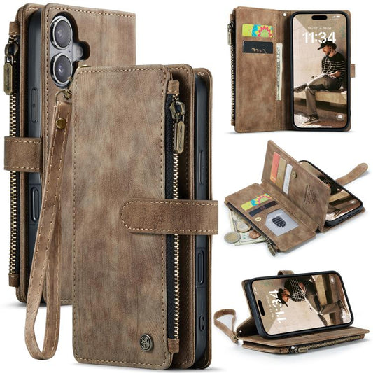 For iPhone 17 CaseMe C30 Card Slots Zipper Wallet Leather Phone Case(Brown) by CaseMe