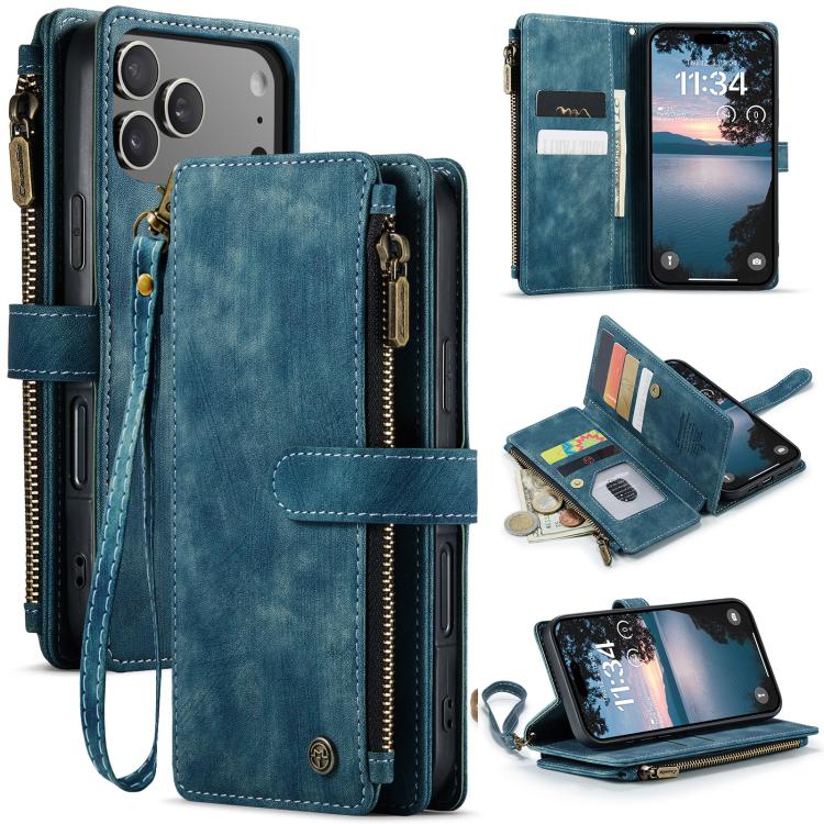 For iPhone 17 Pro CaseMe C30 Card Slots Zipper Wallet Leather Phone Case(Blue) by CaseMe