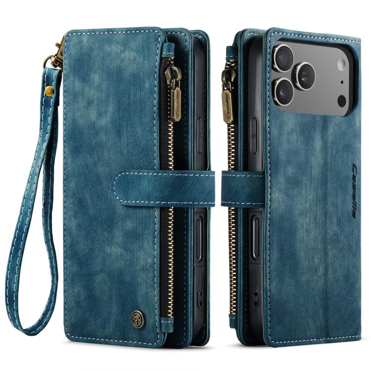 For iPhone 17 Pro CaseMe C30 Card Slots Zipper Wallet Leather Phone Case(Blue) by CaseMe