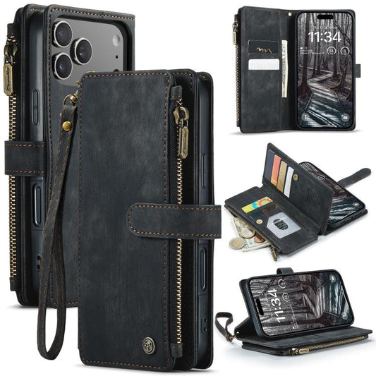 For iPhone 17 Pro CaseMe C30 Card Slots Zipper Wallet Leather Phone Case(Black) by CaseMe