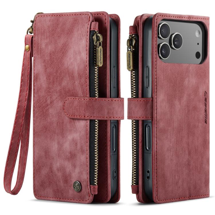 For iPhone 17 Pro CaseMe C30 Card Slots Zipper Wallet Leather Phone Case(Red) by CaseMe