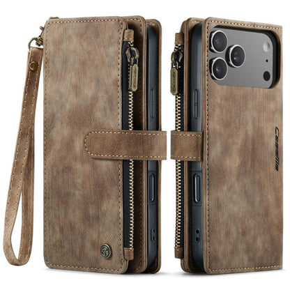 For iPhone 17 Pro Max CaseMe C30 Card Slots Zipper Wallet Leather Phone Case(Brown) by CaseMe