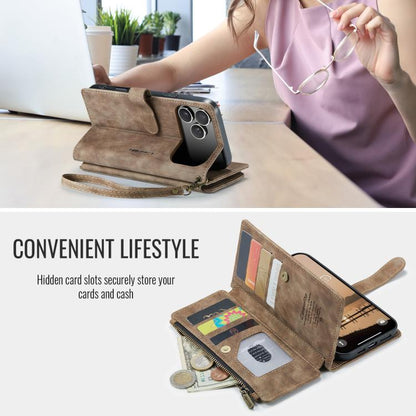 For iPhone 17 Pro Max CaseMe C30 Card Slots Zipper Wallet Leather Phone Case(Brown) by CaseMe