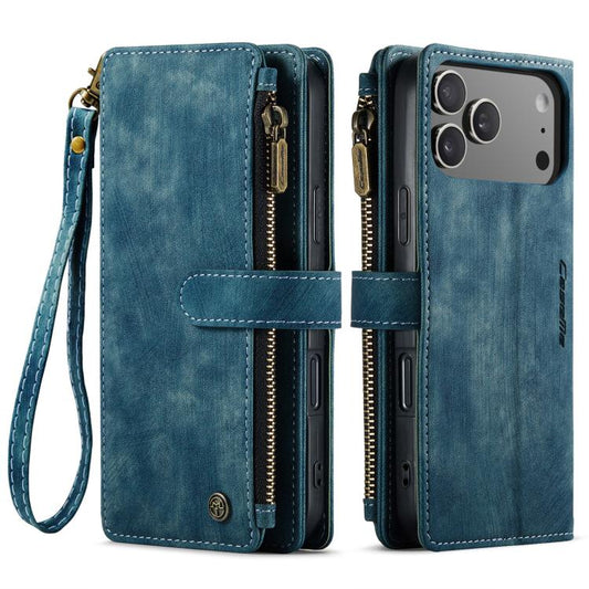 For iPhone 17 Pro Max CaseMe C30 Card Slots Zipper Wallet Leather Phone Case(Blue) by CaseMe