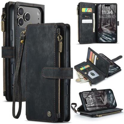 For iPhone 17 Pro Max CaseMe C30 Card Slots Zipper Wallet Leather Phone Case(Black) by CaseMe