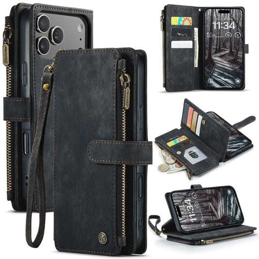 For iPhone 17 Pro Max CaseMe C30 Card Slots Zipper Wallet Leather Phone Case(Black) by CaseMe