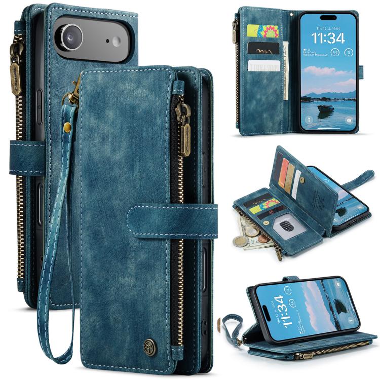 For iPhone Air CaseMe C30 Card Slots Zipper Wallet Leather Phone Case(Blue) by CaseMe