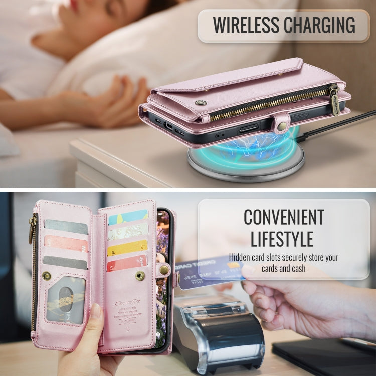 For iPhone 16 Pro Max CaseMe C36 Card Slots Zipper Wallet RFID Anti-theft Leather Phone Case(Pink) by CaseMe