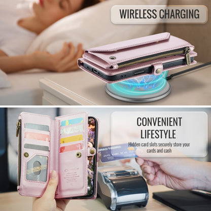 For iPhone 16 Pro Max CaseMe C36 Card Slots Zipper Wallet RFID Anti-theft Leather Phone Case(Pink) by CaseMe