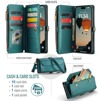 For iPhone 16 Pro Max CaseMe C36 Card Slots Zipper Wallet RFID Anti-theft Leather Phone Case(Blue) by CaseMe