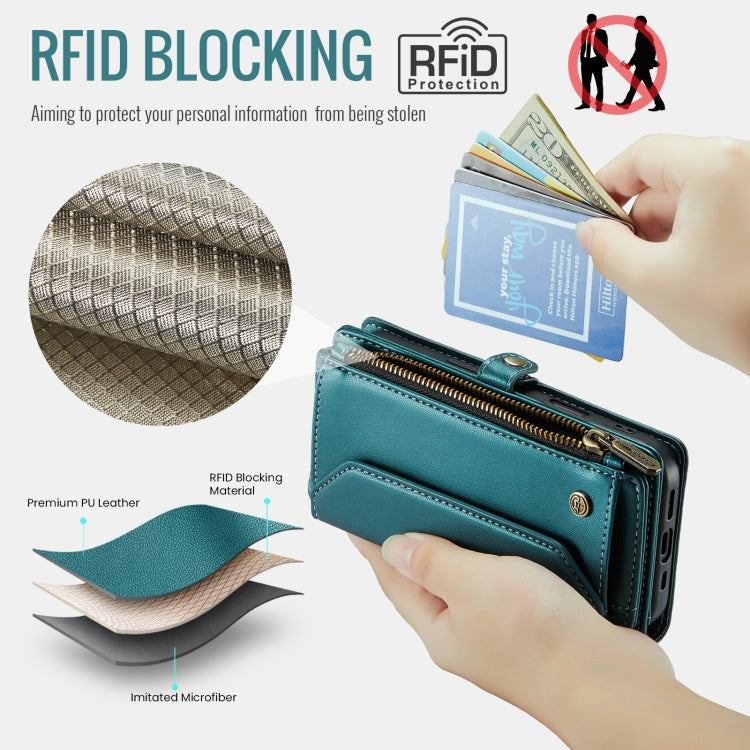 For iPhone 16 Pro Max CaseMe C36 Card Slots Zipper Wallet RFID Anti-theft Leather Phone Case(Blue) by CaseMe