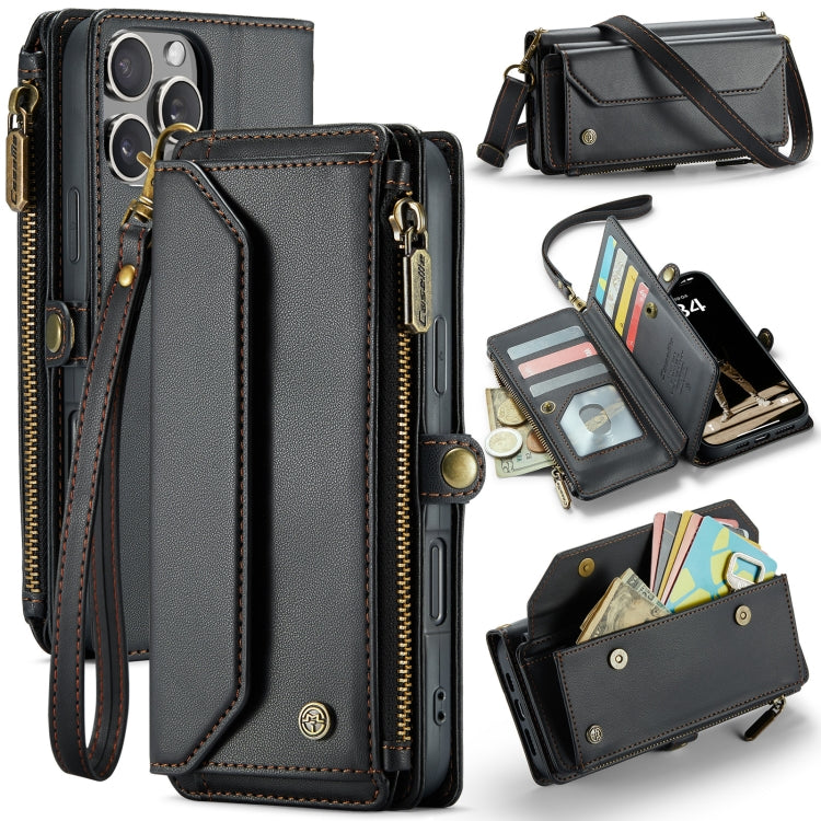 For iPhone 16 Pro Max CaseMe C36 Card Slots Zipper Wallet RFID Anti-theft Leather Phone Case(Black) by CaseMe