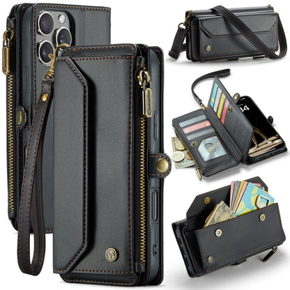 For iPhone 16 Pro Max CaseMe C36 Card Slots Zipper Wallet RFID Anti-theft Leather Phone Case(Black) by CaseMe