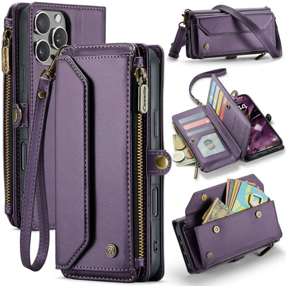 For iPhone 16 Pro Max CaseMe C36 Card Slots Zipper Wallet RFID Anti-theft Leather Phone Case(Purple) by CaseMe