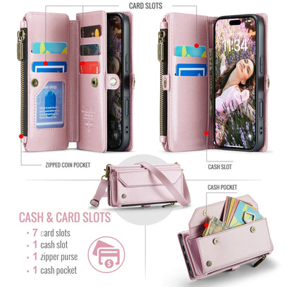For iPhone 16 Pro CaseMe C36 Card Slots Zipper Wallet RFID Anti-theft Leather Phone Case(Pink) by CaseMe