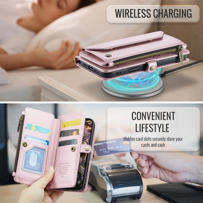 For iPhone 16 Pro CaseMe C36 Card Slots Zipper Wallet RFID Anti-theft Leather Phone Case(Pink) by CaseMe